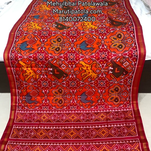Maruti Patola Other - Exclusive Figures Design Red & Orange Single ikkat Patan Patola Saree